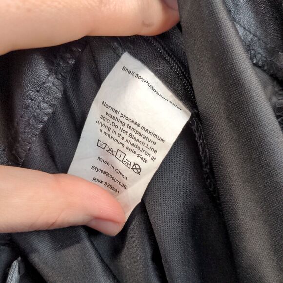 SBetro Womens Faux Leather Pants Black Medium Flat Front Slit Hem Side Zip - Picture 10 of 12